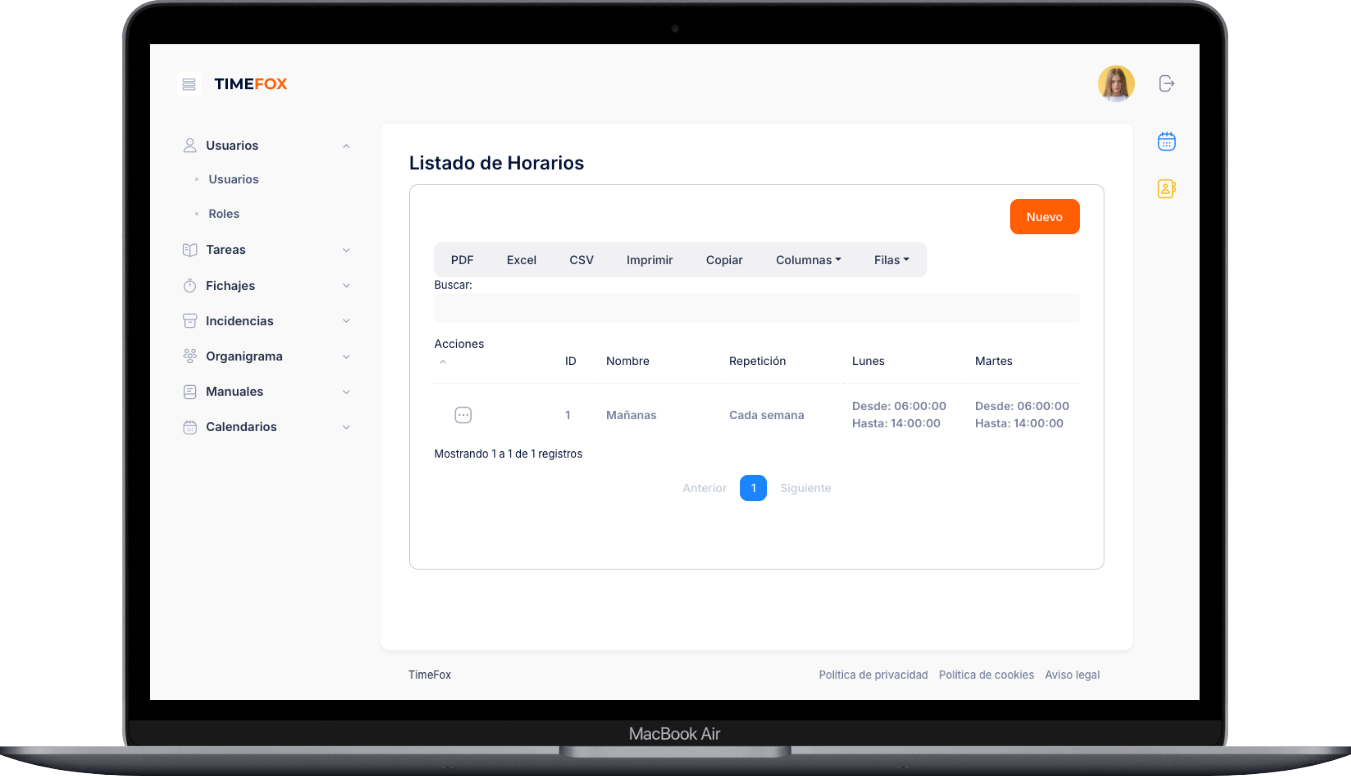 Gestión de Horarios Timefox | Control de Turnos y Horarios Laborales