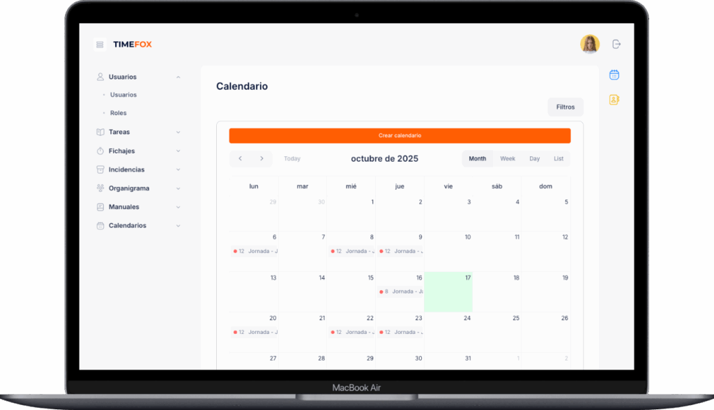 sistema control horario, control horario, registro jornada laboral, fichaje digital, fichaje de empleados, calendario de vacaciones, festivos españa